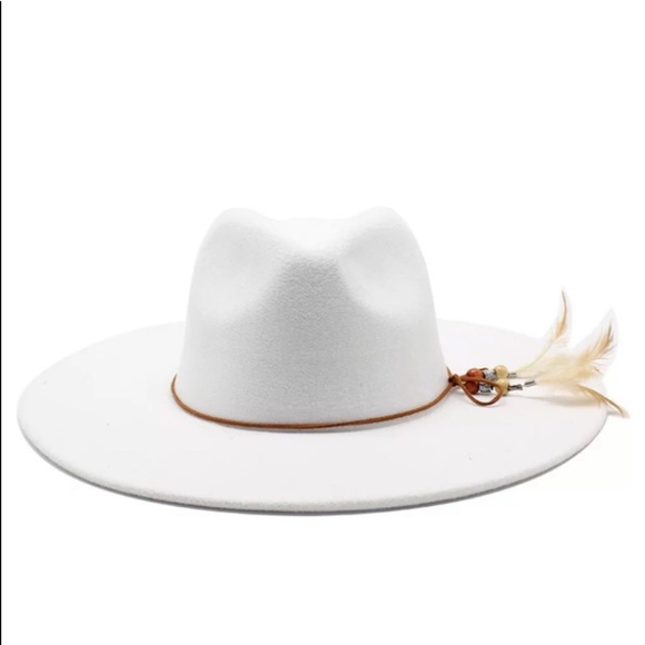 Lena Vie Boutique Accessories - Restocked Feather White Boho Inspo Wool Panama Hat